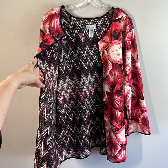Catherines Women Plus Kimono/Cardigan Jacket Reversible Size 2X Red Pink Floral - Picture 7 of 10
